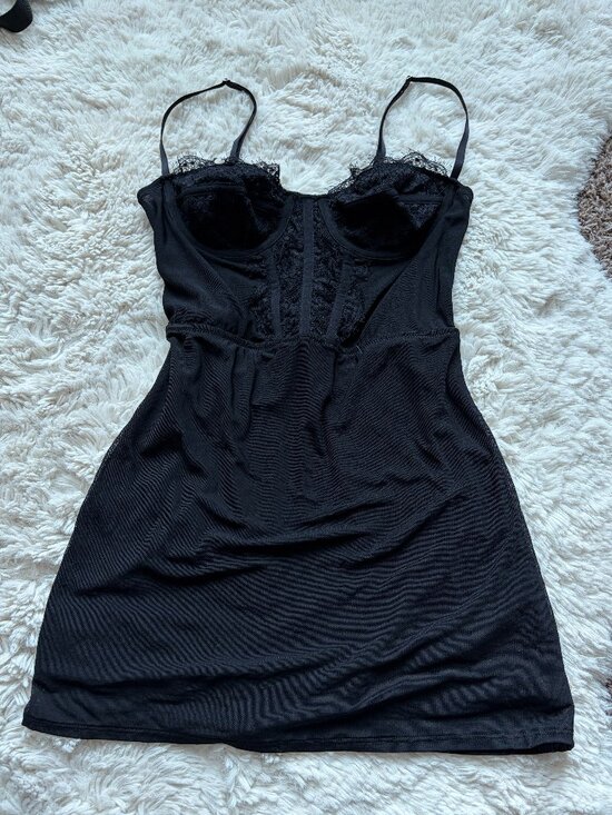 Urban Outfitters Dresses & Skirts - Urban Outfitters Black Lace Trim Corset Slip Mini Dress Small